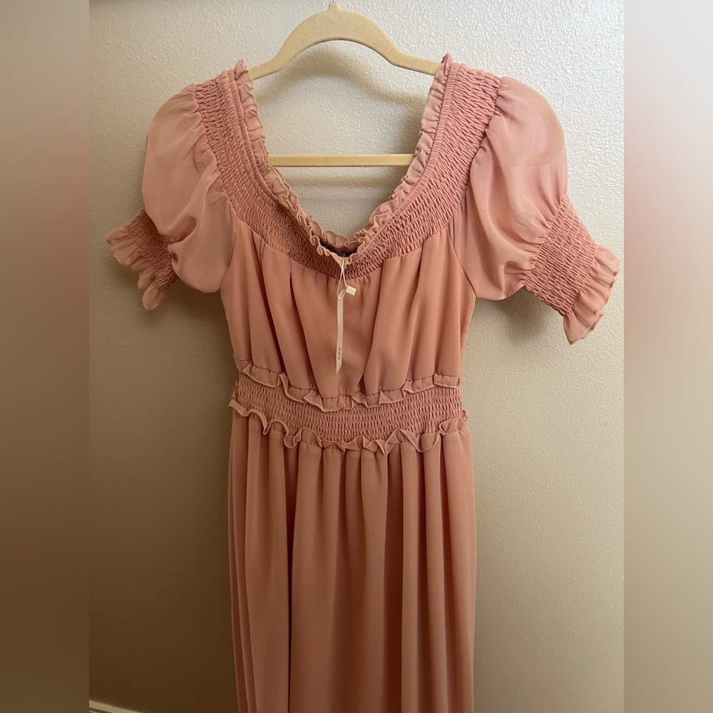Baltic Born Pink Babydoll Maxi Dress with Puff Sleeves